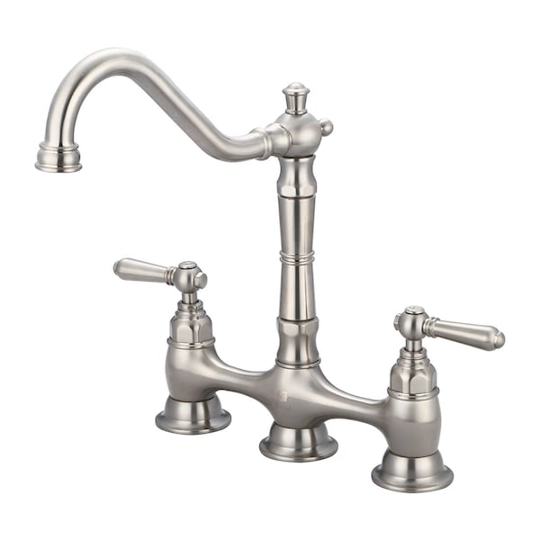 Pioneer Industries Two Handle Kitchen Bridge Faucet, NPSM, Bridge, Brushed Nickel, Number of Holes: 3 Hole 2AM500-BN - main